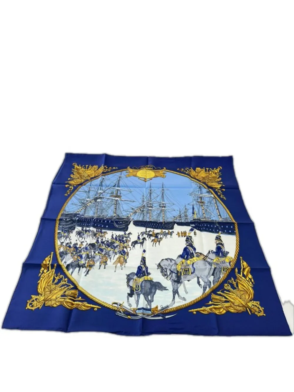Hermes Scarf Horse Sea and Cavalry Silk 100% Blue
